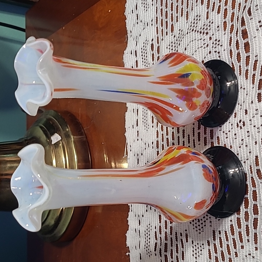 Colorful Japanese Milk Glass Bud Vases - Picture 2 of 2